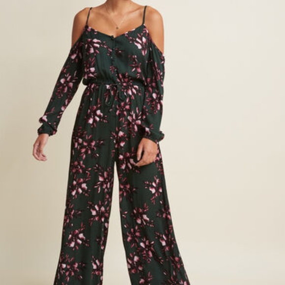 Modcloth Pants - Modcloth Dakota Green Floral Off Shoulder Jumpsuit